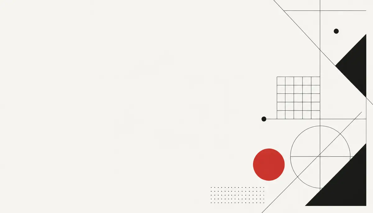 Abstract geometric composition in ink, pencil and mark red on paper